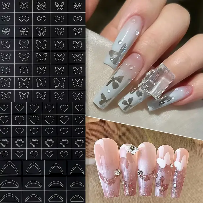 Nail Art évider autocollant étoile papillon amour adhésif modèle timbre autocollants Nail Art décora