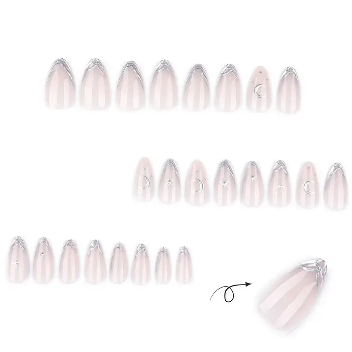 24 faux ongles 3D étoiles et lunes