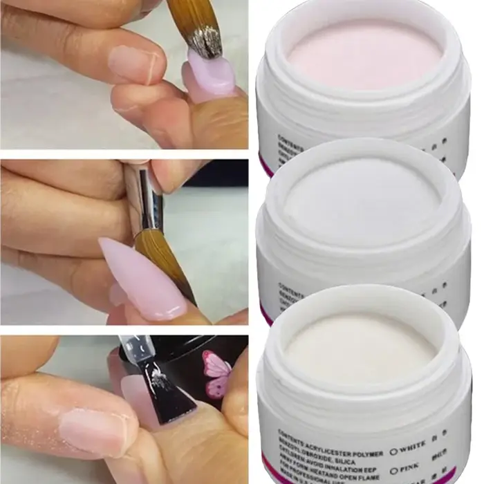Poudre acrylique professionnelle rose/blanc/clair, 10 g/bouteille, poudre de cristal pour Extension