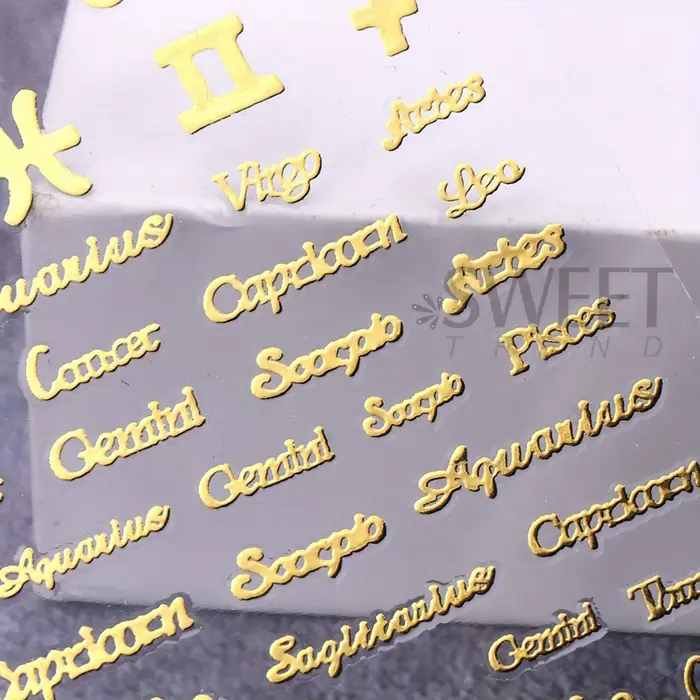 Autocollants de manucure pour ongles, douze Constellations, Alphabet anglais, mots adhésifs, or, arg