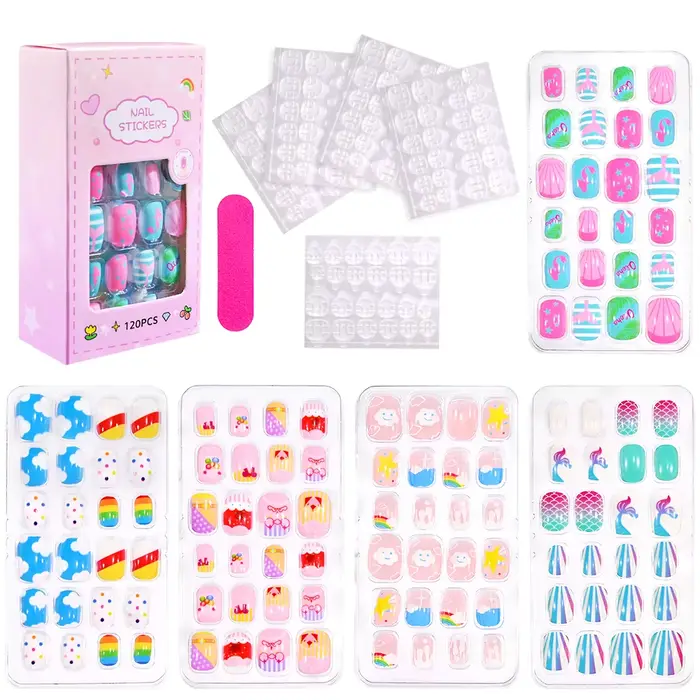 Faux Ongles Colorés à Couverture Complète pour Enfant Fille