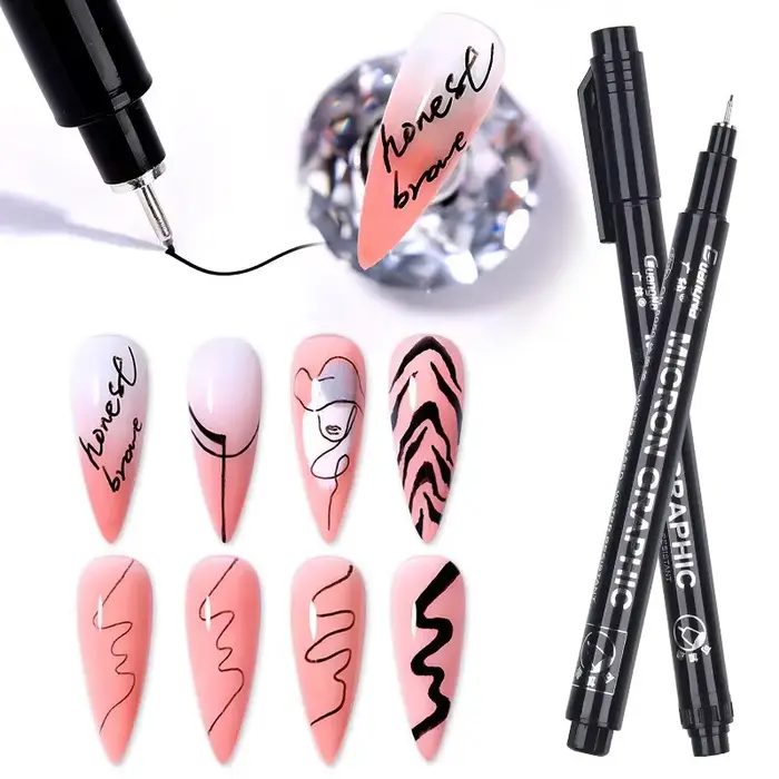 Nail Art Graffiti Pen Set 3D Black Gold