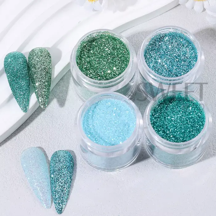 8 Bouteilles de Poudre à Paillettes pour Ongles Série Été Bleu