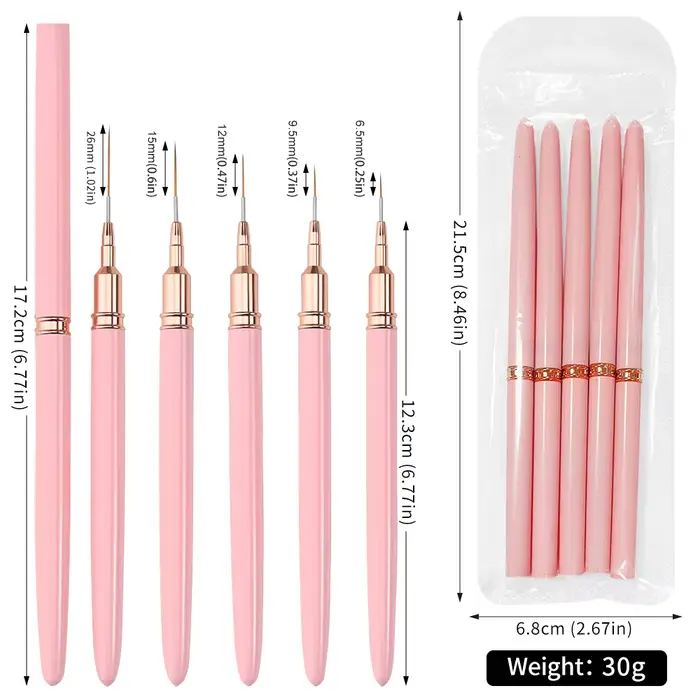 7/10/12/15/20m rose français Nail Art Liner peinture brosse 5 pièces/ensemble Ultra-mince lignes allongées ongles