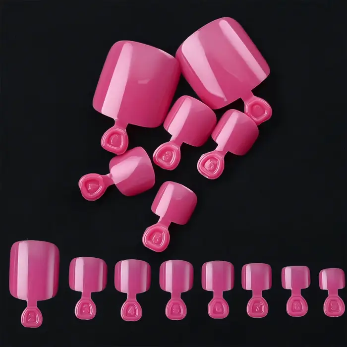 100 pièces faux ongles presse naturelle sur pied d'orteil Rose rouge couverture complète