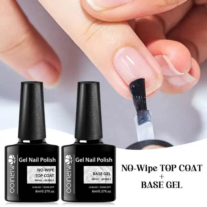 MSRUIOO 8ml Base et Top Coat Gel Polish Soak Off Semi-Permanent UV Vernis à Ongles Gel UV