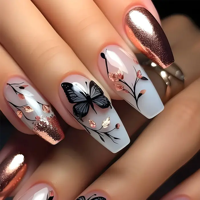 24 pièces presse sur ongles fleur Design mi-long Ballet faux