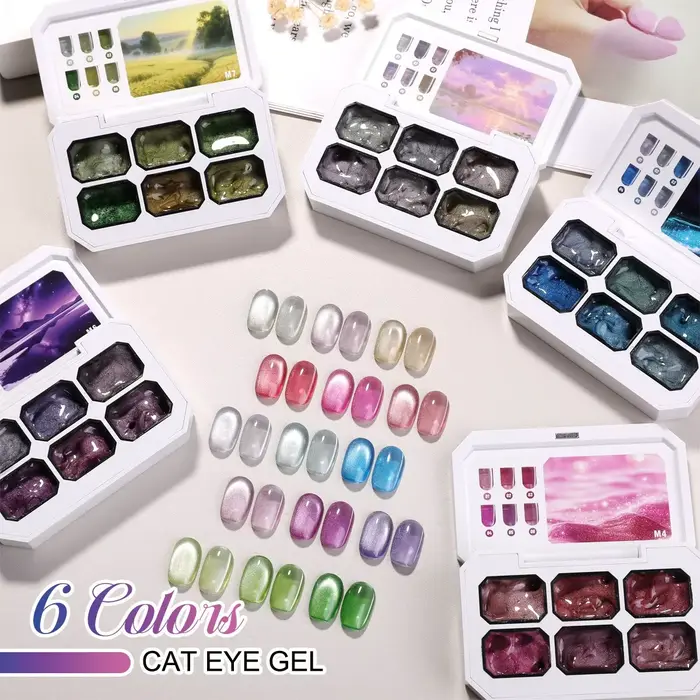 Gel magnétique pour ongles effet œil de chat 2g x 6 couleurs