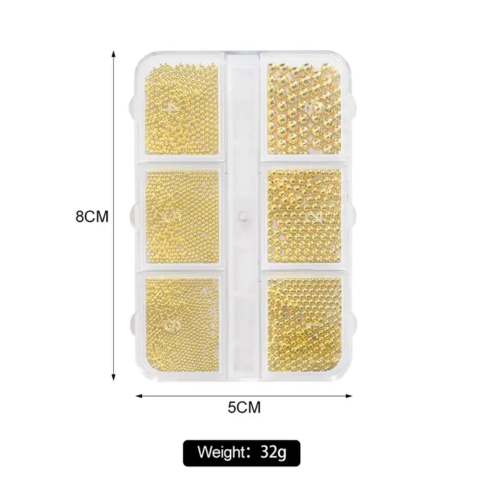 6 grilles 6 tailles de perles métalliques dorées, breloques pour Nail Art, perles de Caviar 3D pour 