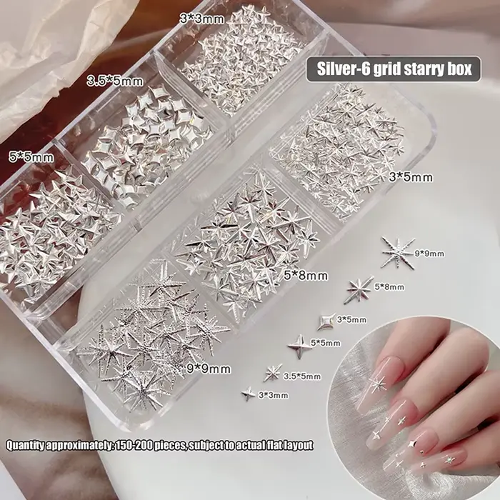 6 grilles métalliques or argent Nail Art strass décor manucure breloques Flatback Starburst pentagra
