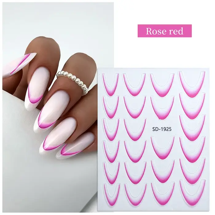 Autocollants 3D pour ongles, motifs de manucure française, dégradé, lignes florales, guides autocollants pour la décoration DIY des ongles