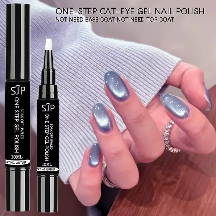 Vernis à ongles gel œil de chat bleu en une étape avec revêtement UV - aucun manteau de base ou le couche de finition