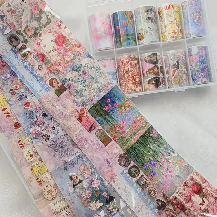 1 Boîte de Films à Ongles à Motifs Floraux pour Transfert