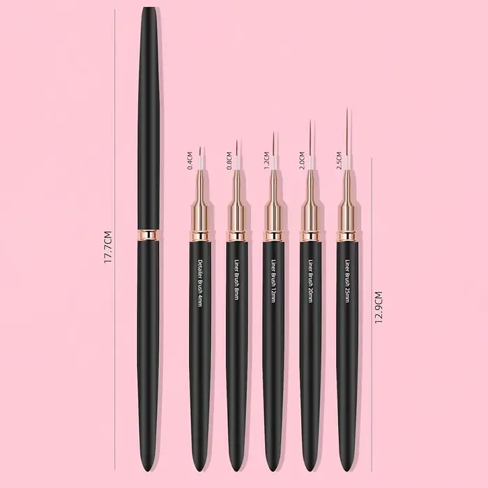 Pinceaux noirs pour Nail Art, 5 tailles, stylo de conception d'ongles/8/12/20/25mm, outil de dessin 