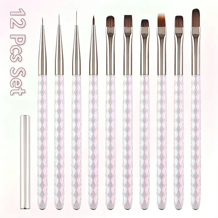 Lot de 10 pinceaux à ongles en acrylique transparent Aurora Rhombus