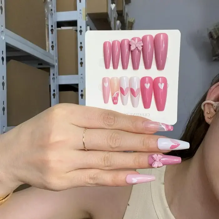 24 pièces/boîte, faux ongles floraux de style rustique français, amovibles et réutilisables, ensemble d'ongles en acrylique à presser, longs ongles artificiels de type ballet.