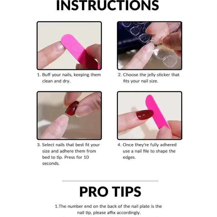 Faux ongles à presser blancs avec base rouge vin et motif cœur