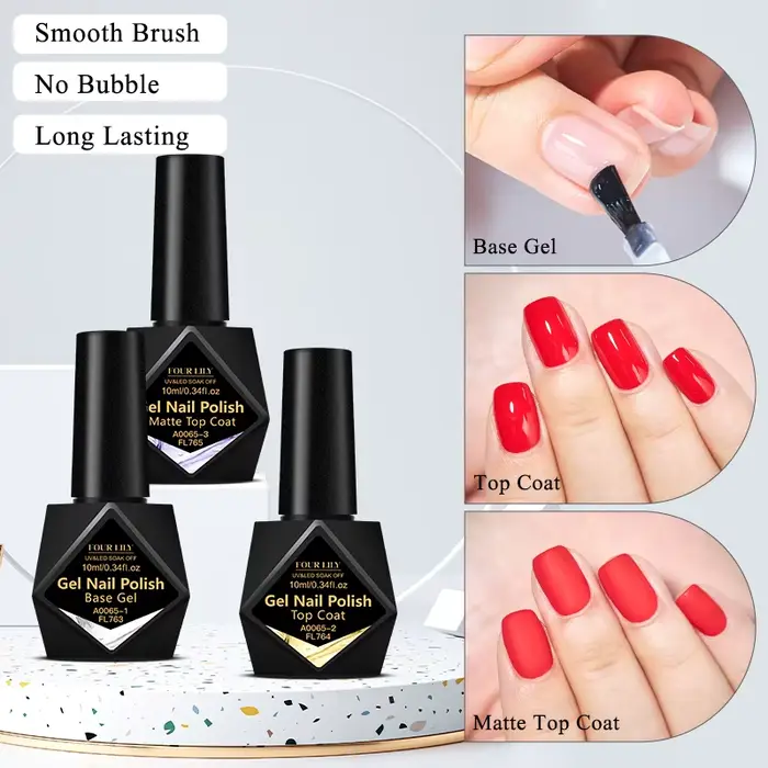 FOUR LILY 10ml Gel de Base, couche de finition, couche de finition mate soin des ongles fonctionnel
