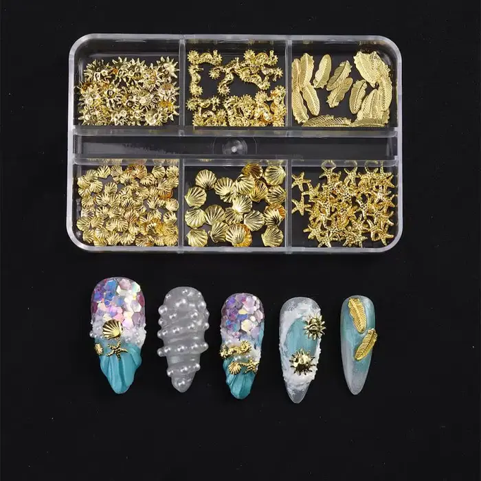 1 Boîte de Breloques 3D pour Ongles Thème Océan Estival