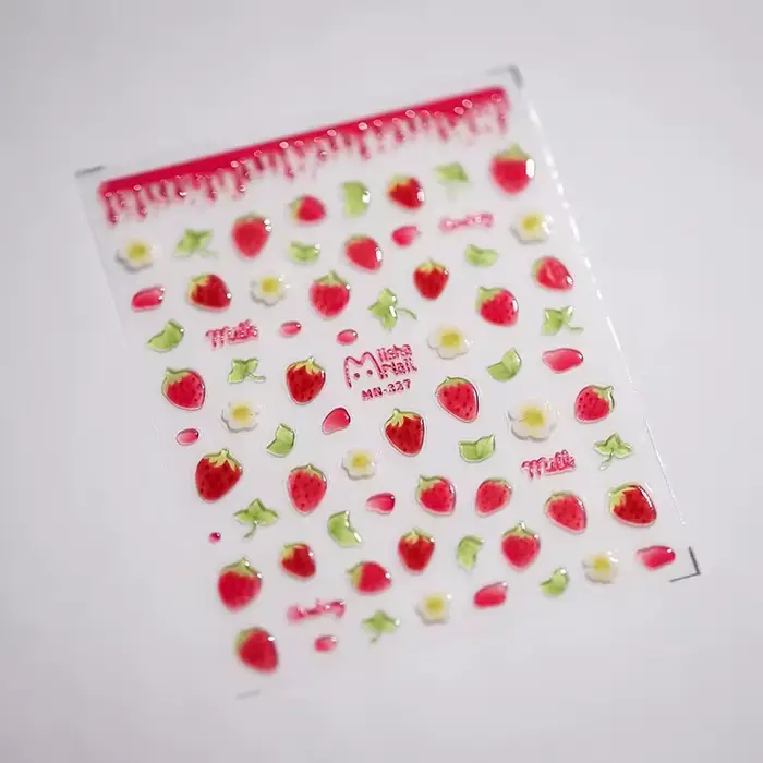 1 pièces 5D Kawaii gelée fraise dessin animé curseur Adheisve Nail Art autocollants en relief ongles