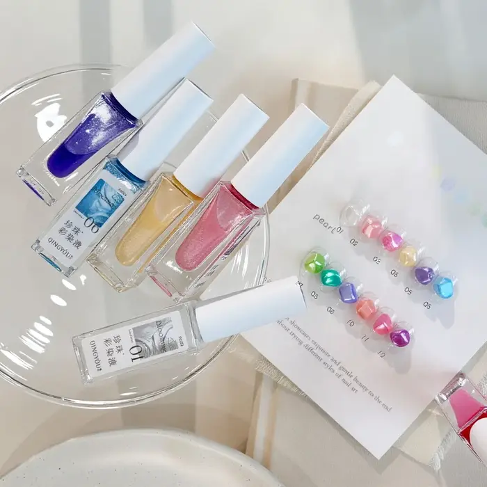 12 Couleurs d'Encres Marbrées Effet Perle pour Ongles, Encre Aquarelle, Gel Dégradé Semi-Permanent, Vernis Gel UV à Dissoudre