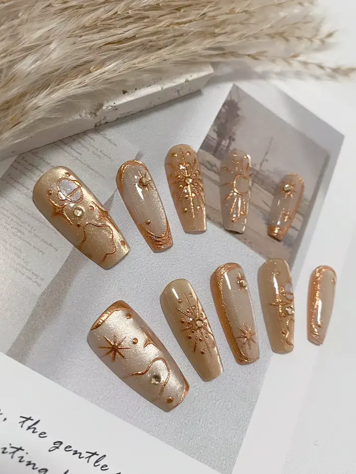 10 Pièces de Strass pour Ongles Plaqué Or