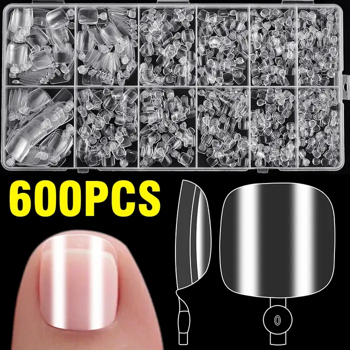 120/240/600 pièces pointes d'ongle en Gel souple clair faux ongles carrés courts artificiels couverture complète acryliq