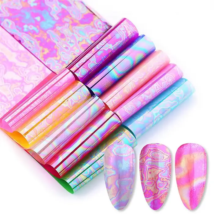 AA20-10PCS Aurora Nail Foil holographique Nail Art feuille décalcomanies pour ongles ongles autocoll