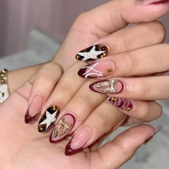 Automne marron français presse sur ongles