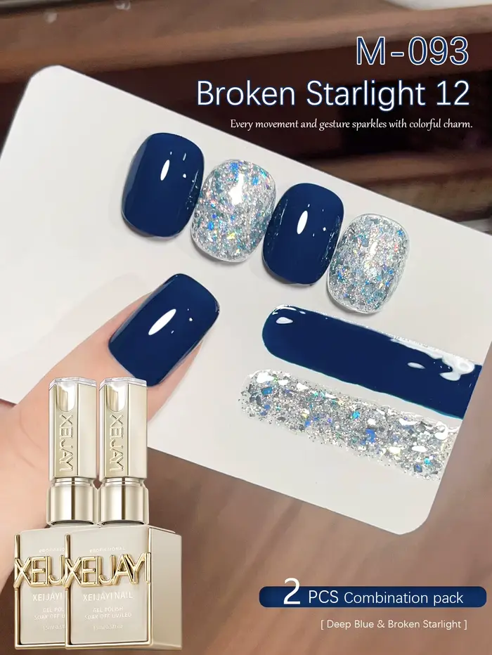 XEIJAYI 2 pièces 15ml bleu Gel vernis à ongles ensemble Semi Permanent UV Gel vernis Kits tout pour 