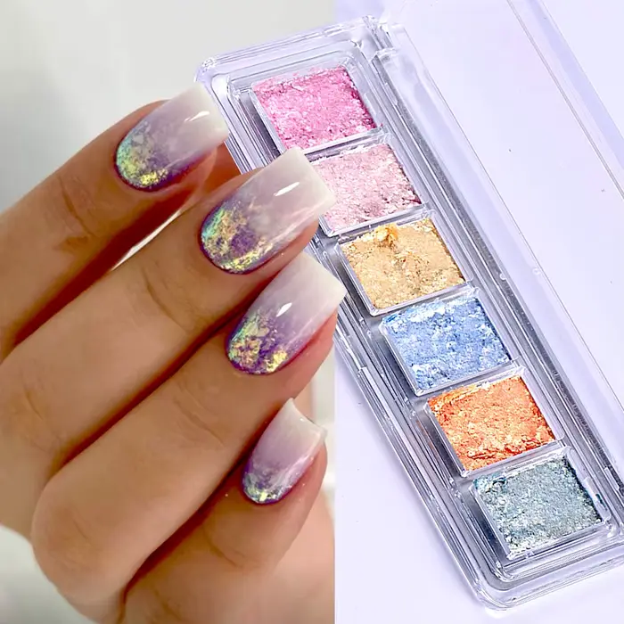 6 grilles brillant Bling boue solide ongles Pigment cristal aurore opale frottant la poussière Chrom