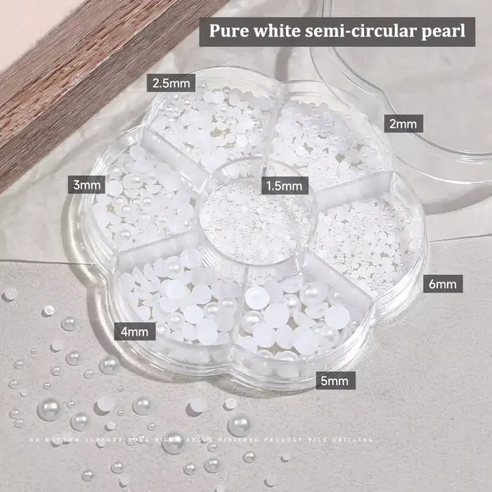 7 grilles argent or perle Nail Art décorations blanc demi-rond fond plat taille mixte Nail Art brico