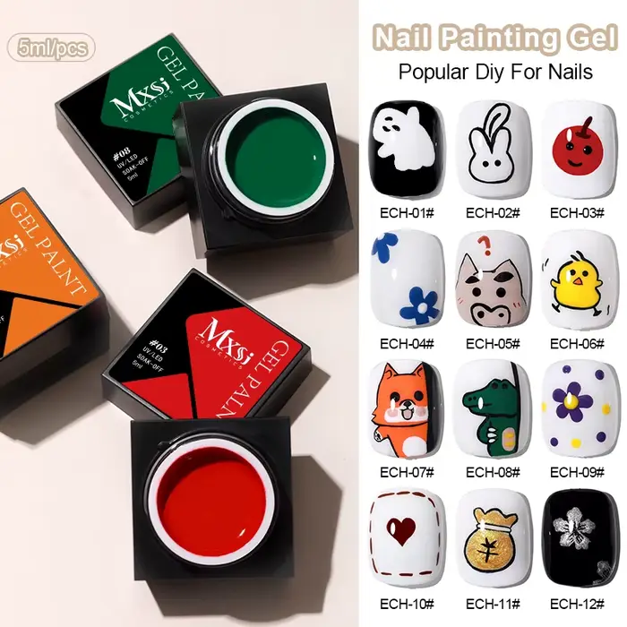 Mxsi Nail Art 12 couleurs peinture Gel vernis à ongles 5ml pour ligne fleur dessin tremper UV LED Gel
