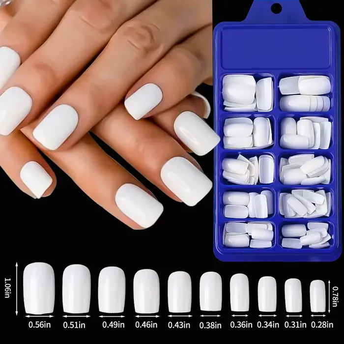 Faux Ongles Courts et Carrés Réutilisables, Couverture Complète, Rose, Solide, Blanc, à Pression, N6