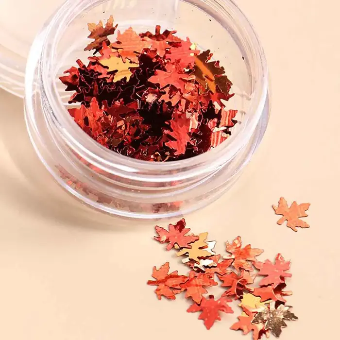 6 boîtes de paillettes pour ongles en forme de feuille d'érable dorée, paillettes holographiques en forme de feuille d'automne, flocons de paillettes multicolores, décorations pour manucure