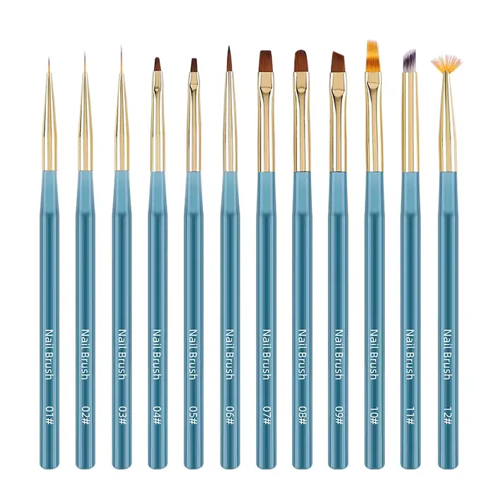 Ensemble de 12 pinceaux à ongles bleu cristal