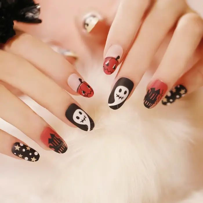 Ensemble de 24 pièces de faux ongles à pression en amande