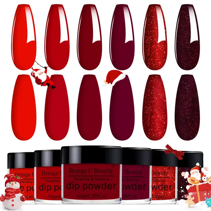 Kit de poudre acrylique à paillettes rouges pour ongles, trempage, naturel, sec, effet gel, document