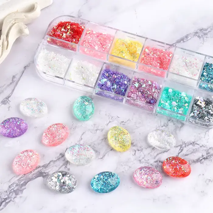 12 grilles 3D flocons Aurora ongles paillettes