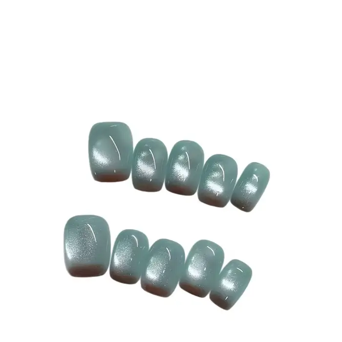 10 pièces ongles faits à la main élégant minimaliste doux et audacieux marron-bleu Ombre oeil de chat