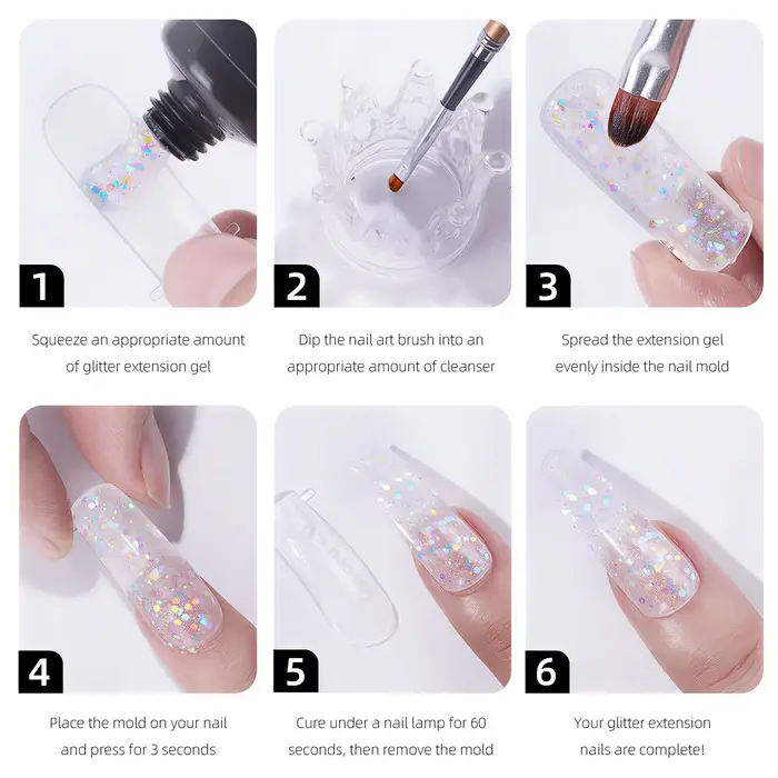 Misscheering Gel Acrylique Pailleté 15ml pour Extension d'Ongles
