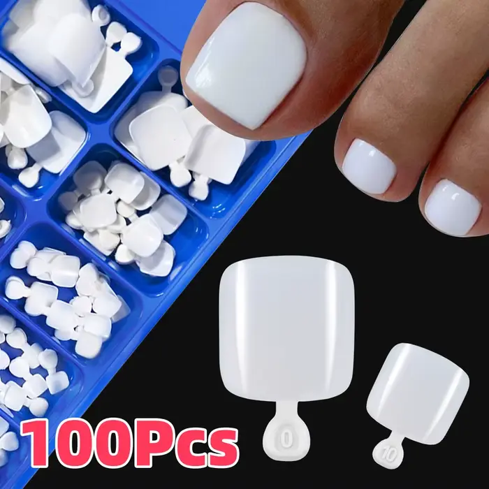 100 faux ongles de pieds carrés courts blancs