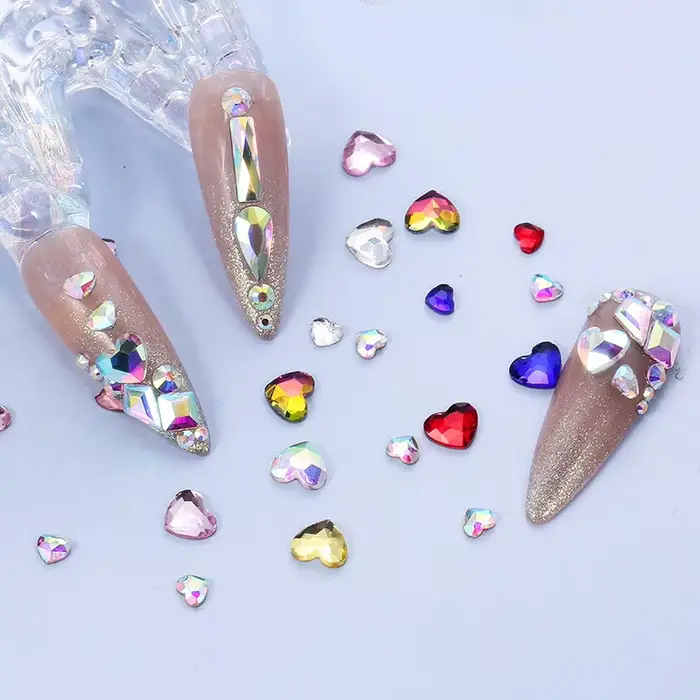 Mélange de diamants d'amour, 100 pièces, accessoires pour ongles en verre irrégulier à fond plat, ve