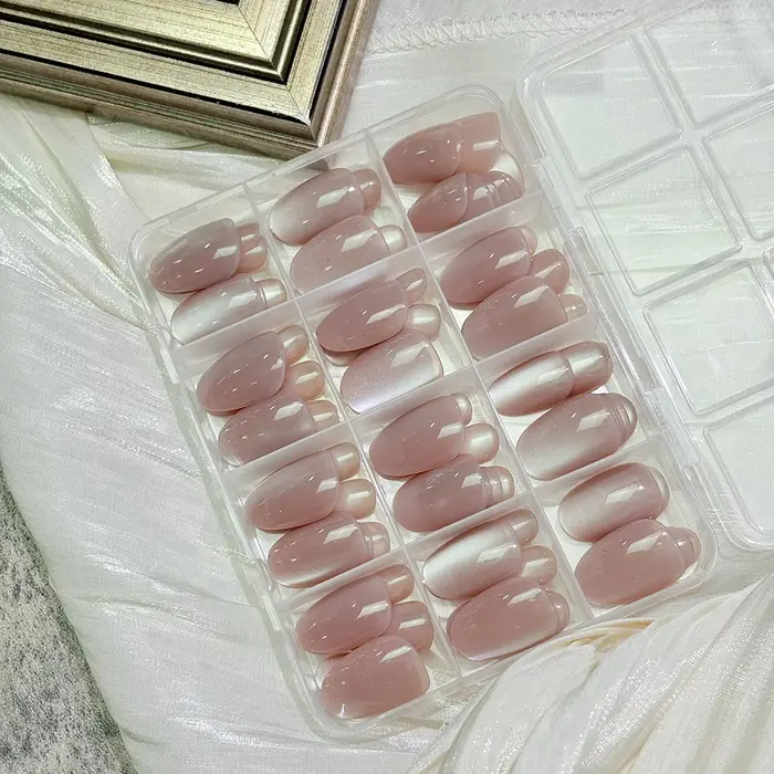 144 pièces/boîte, faux ongles en gel rose nude