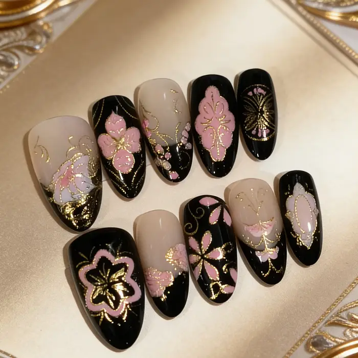 10 pièces d'ongles artificiels en forme d'amande pressés à la main, magnifiques ongles artificiels, 