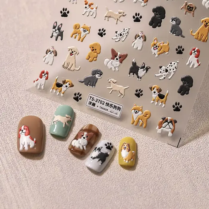 Autocollants 5D pour Ongles de Chien de Dessin Animé Mignon