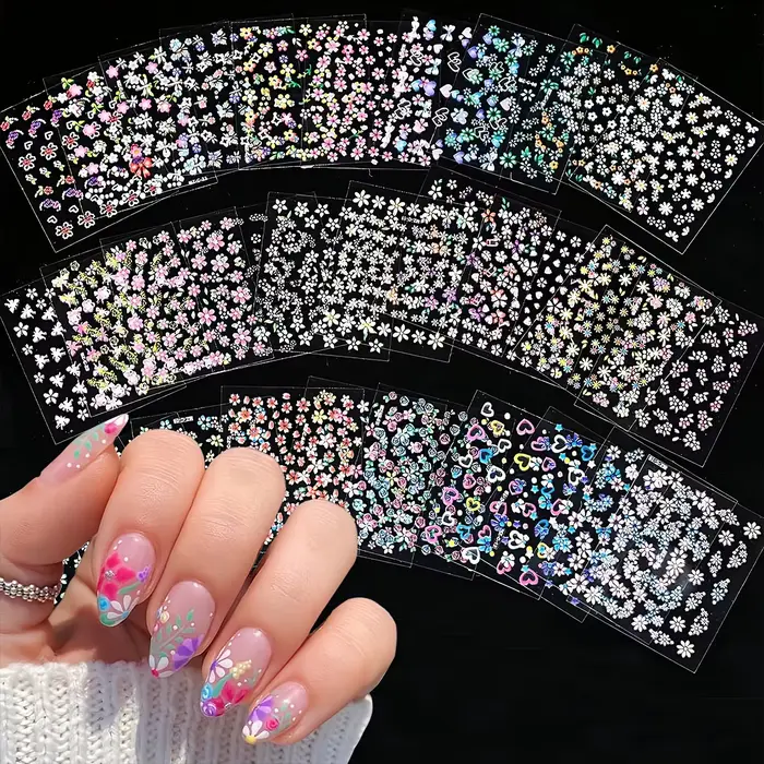 30 feuilles d'autocollants pour ongles fleur pour Nail Art coloré auto-adhésif marguerite décalcoman