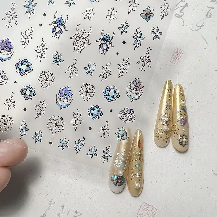 Autocollant de manucure 5D à motif bohème coloré