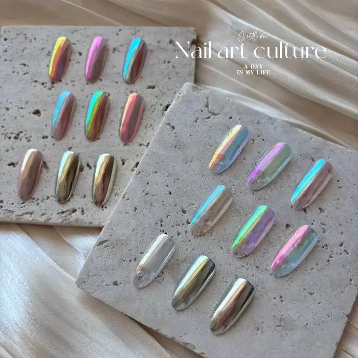 9 couleurs arc-en-ciel Aurora ciel royaume clair de lune poudre paillettes Chrome femmes Nail Art