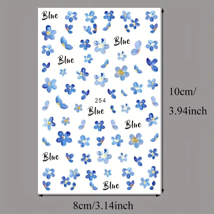 Autocollants pour ongles 3D fleurs de couleur d'eau bleue, 2 pièces, pétales adhésifs Kawaii, curseu